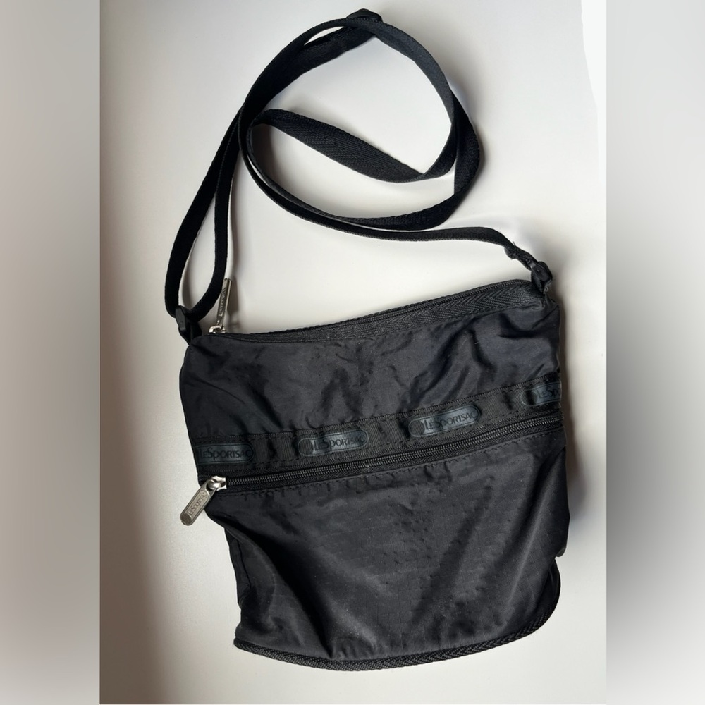 Lesportsac Classic Black on Black Crossbody Everyday Small Nylon Bag Adjustable